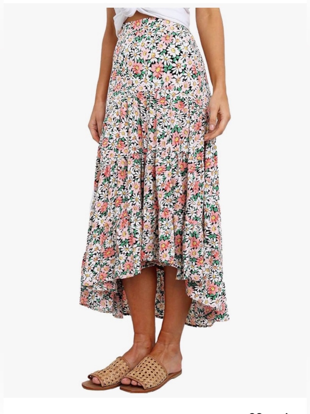 Pretty Garden Women's High Low Floral Aline Skirt, Floral Black, Medium